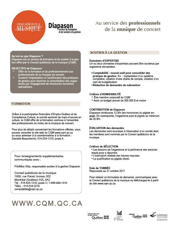 CQM > Activités et projets > Diapason — Soutien à la gestion